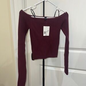 Forever 21 Burgundy Off-the-Shoulder Sweater